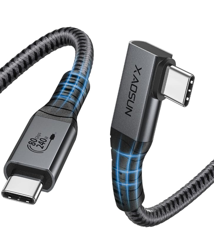 XAOSUN 80Gbps USB 4 v2 Cable for Thunderbolt 5 Cable 4.9FT, 240W Right Angle Thunderbolt 4 Cable, 8K/6K 90 Degree USB C Cord, 120Gbps Bandwidth Boost Compatible with MacBook, Docks, Hub, SSD