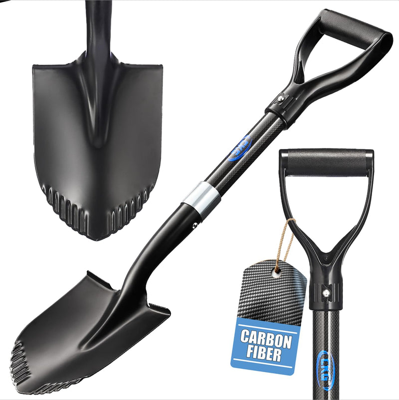CKG Small Shovel Carbon 28 Inches Lightweight Camping Portable Shovel Ideal for Digging, Small Garden Shovel with D Handle Round Point Blade Camp Shovel Black