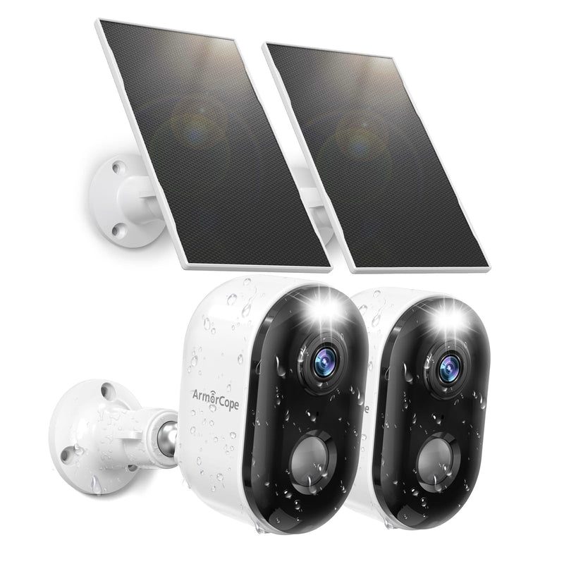 Security Cameras Wireless Outdoor, Solar Battery Powered 2k Color Night Vision, AI Motion Detection, IP66 Weatherproof, 2-Way Talk, SD/Cloud Storage, 2.4Ghz WiFi Cameras for Home Security (2 Pack) 2 Pack