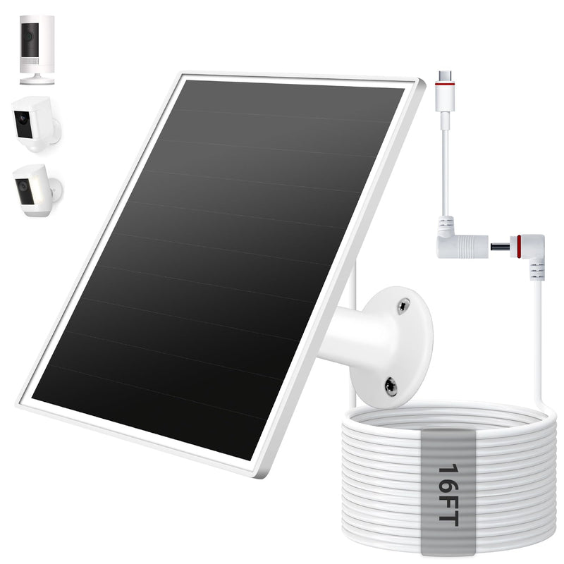 Solar Panel for Ring Camera Outdoor Wireless, Fast Charging 6W Solar Charger with USB-C & Barrel Plug for Ring Stick Up Cam & Spotlight Cam Series, Waterproof, 16ft Cable, White White-106-1