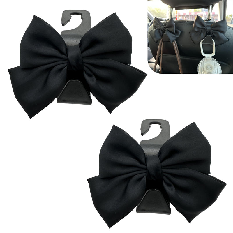 2PCS Car Seat Headrest Hooks, Car Purse Hook for Car, Cute Bow Car Rear Seat Storage Hooks, Interior Decorating Accessories for Purses, Bags, Umbrellas (Black) Black