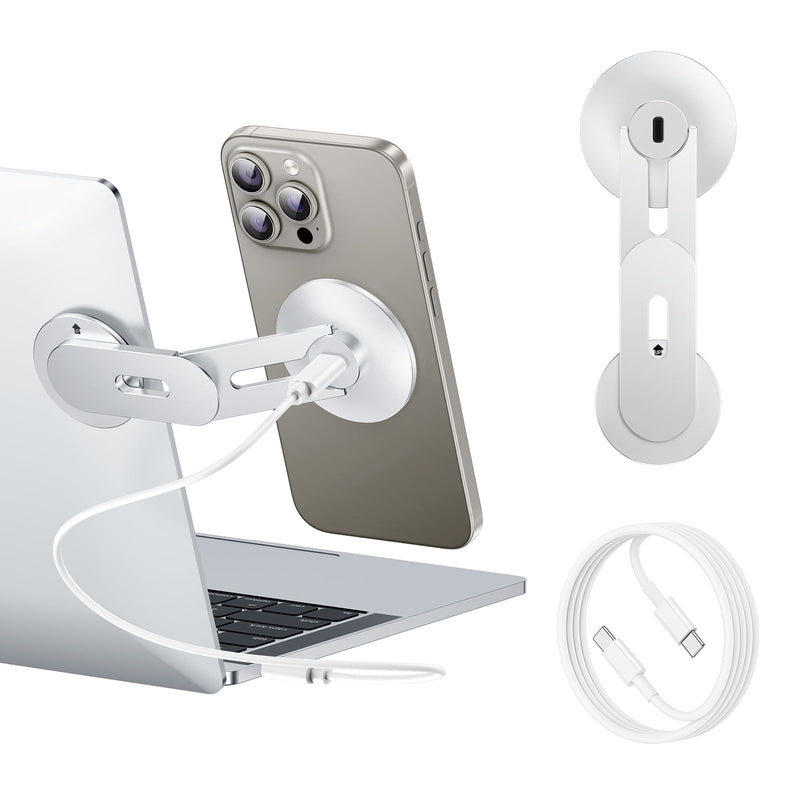  [AUSTRALIA] - Laptop Phone Holder, Magnetic Phone Stand 15W Fast Wireless Charger for MagSafe for iPhone 17/16/15/14/13/12 & All Phones for Tesla (Silver) Silver