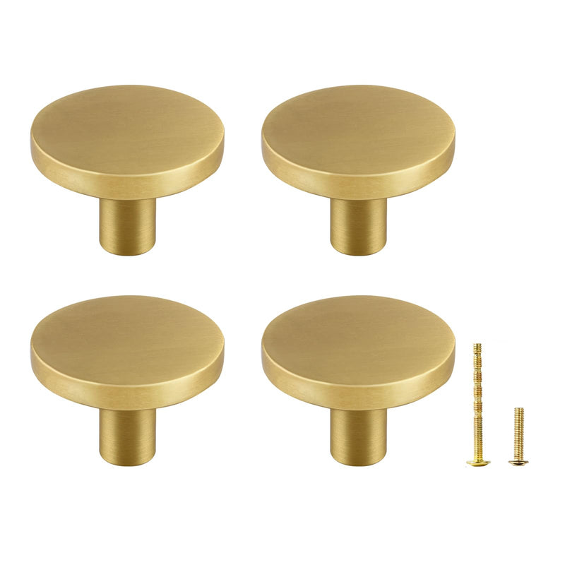 Yiking Soild Brass Brushed Gold Cabinet Knobs - Heavy Duty Real Brass Dresser Knob,Modern Round Gold Closet Door Pulls Small Gold Hardware for Kitchen Bathroom Bedroom Furniture 4pcs 1-5/16in 4pcs 1-5/16"(33mm)