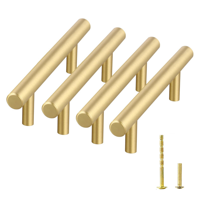 Yiking Soild Brass Cabinet Pulls Heavy Duty Real Brass Dresser Handle,Brushed Gold Drawer Knob Kitchen Cabinet Handles Modern Gold Hardware for Dressers Cupboards Furniture 4pcs 5-9/10in 4pcs 5-9/10" Brushed Gold
