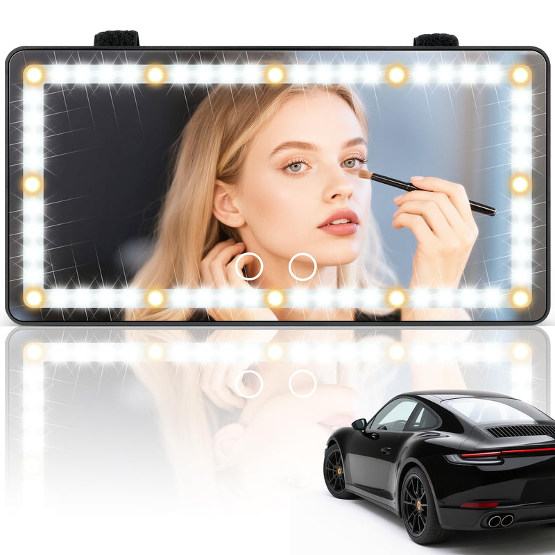 SINGARO Car Sun Visor Vanity Mirror - Rechargeable Makeup Mirror with 60 LEDs, 3 Light Modes & Dimmable Touch Control for Cars, Trucks, SUVs | Car Interior Accessories for Women (Black) Black 1PCS