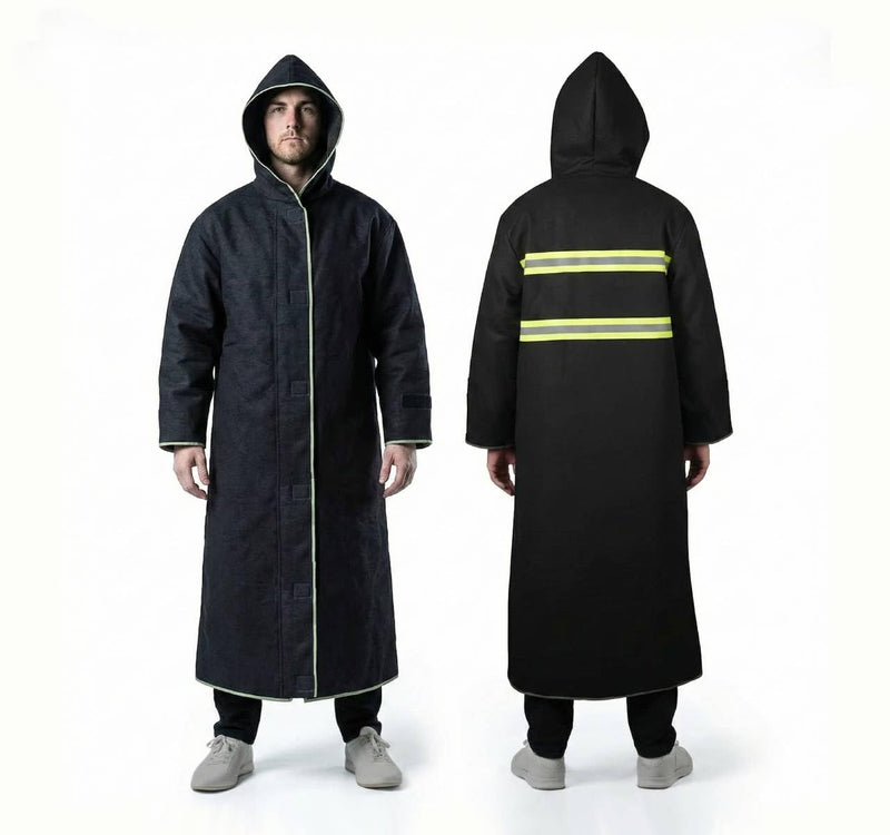Fireproof Cloak with Hood for Home Emergency - Advanced Carbon Fiber Wearable Fire Blanket (Fiberglass Free), Heat Resistant Poncho for Fire Escape, Reflective Safety Cape for Adults