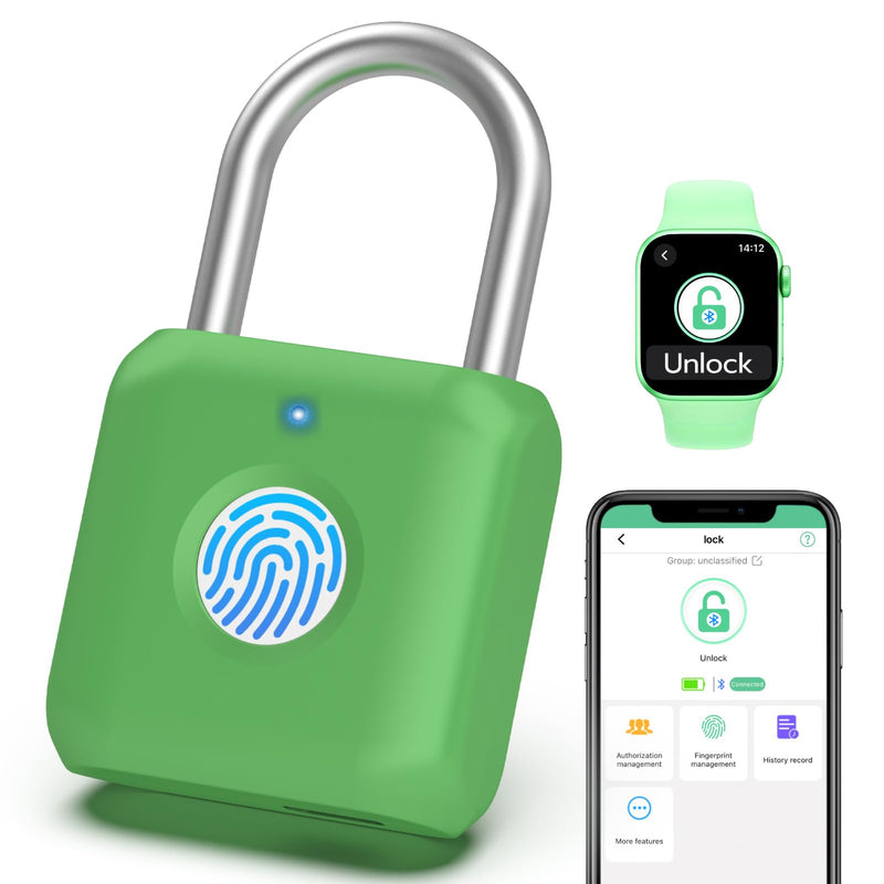 Fingerprint Padlock,Gym Locker Lock,Smart Padlock with APP Unlock,Fingerprint Lock USB Rechargeable for Gym Locker,Locker, School,Storage, Luggage Green