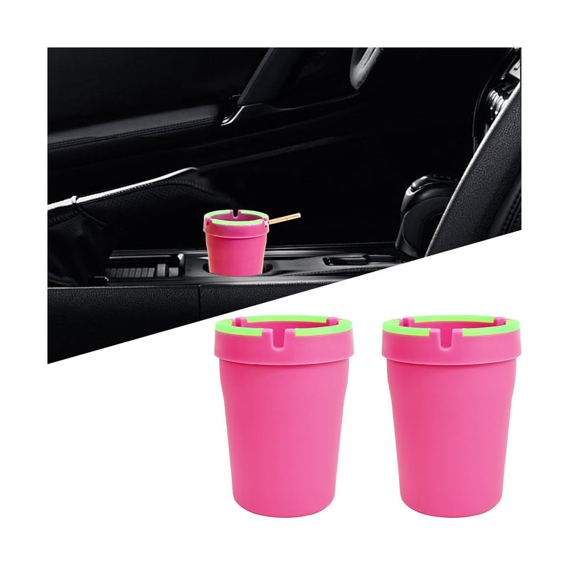 Mandark Car Ashtray, 2PCS Glow In The Dark Smokeless Self-Extinguishing Vehicle Cigarette Trash Can, Smellproof Portable Automotive Ash Holder Organizer, Universal for Truck Home Office (Pink) Pink