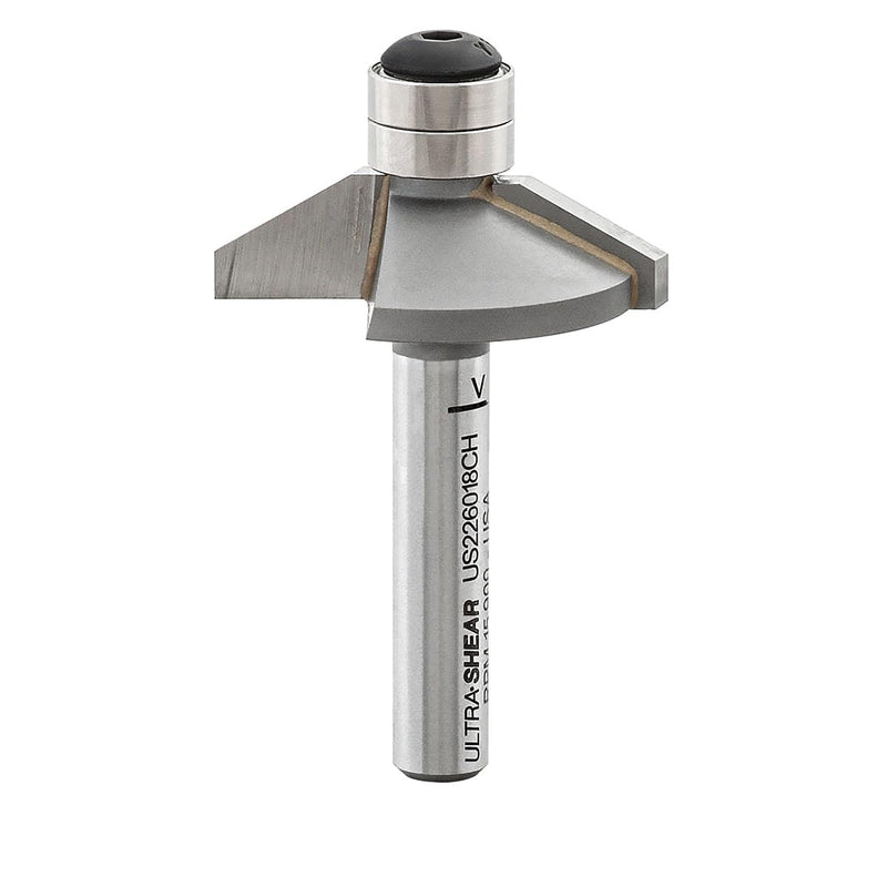 Chamfer Router Bit, 1/4 Shank, 60 Degree, 2 Flute, Twin Bearing, Carbide Tipped, USA Made Edge Forming Bevel Bit - US226018CH 60 Deg
