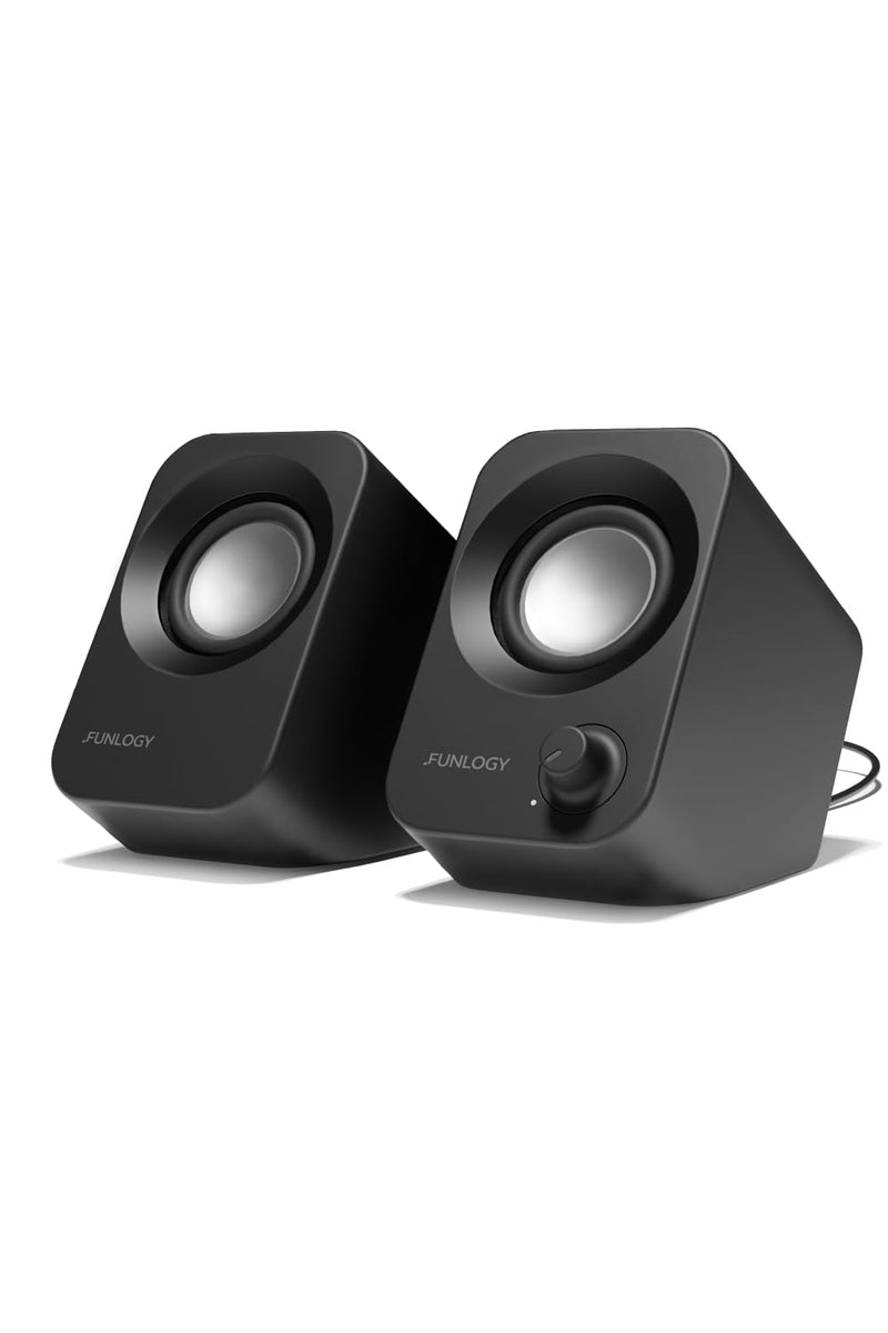 Speaker - 14W Stereo PC Speakers, USB Powered, Compact Size with 30° Tilt Design, Volume Dial Control, for Desktop, Laptop, Monitor, Gaming Consoles, Black
