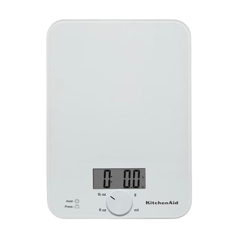 KitchenAid KQ914WH Glass Surface 11 Pound Capacity Digital Kitchen and Food Scale, Scale for Food Ounces and Grams, Dry and Liquid Ingredients, White