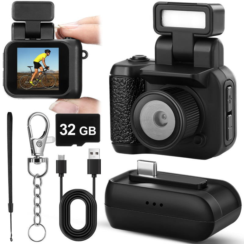 Mini Digital Camera Keychain with Flash Light 1080p Tiny Camera Mini Retro Micro Dv/Camcorder with 600 Mins Battery Life Compact Portable Recorder for Travel Study Recording(Black,32 GB) Black 32 GB