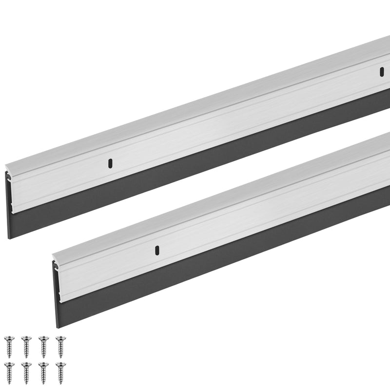 FoldTier 2 Pcs All-Season Door Sweep for Bottom of Door Exterior and Interior, Aluminum Alloy and Rubber, Commercial Weather Stripping Draft Stopper for Threshold Seal (1-3/4 x 36 Inch,Silver) 1-3/4 x 36 Inch Silver