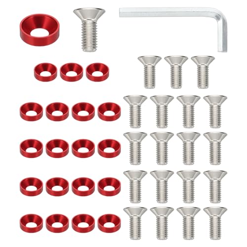 PATIKIL M8 Finish Countersunk Washer Kit, 20 Set Aluminum Alloy Flat Cup Head Screw Bolt Gasket for Mechanical Accessories Parts DIY Models, Wine Red