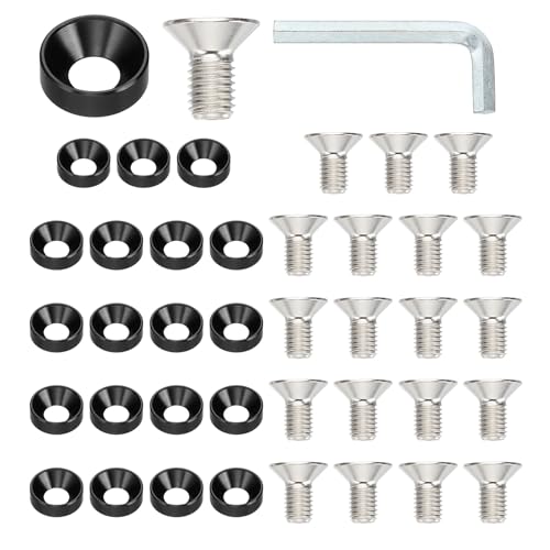 PATIKIL M10 Finish Countersunk Washer Kit, 20 Set Aluminum Alloy Flat Cup Head Screw Bolt Gasket for Mechanical Accessories Parts DIY Models, Black