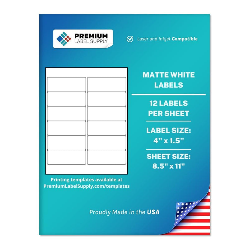 Premium Label Supply White Sticker Address Labels – 4" x 1.5" – Laser/Inkjet Compatible – (12 per Sheet), 25 Sheets – 300 Total Adhesive Labels 300 Labels