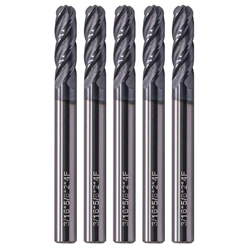 4 Flute Solid Carbide Ball Nose End Mill Set(5Pcs, 3/16"), AlTiN Coated 3/16 in 5