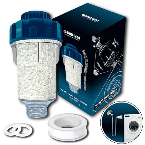 Inline Water Filter for Washing Machine | Washer Hose Filter & Water Softener with Crystal Resin Balls | 100% Leakproof Design