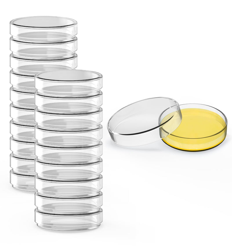 FOUR E'S SCIENTIFIC 60mm Glass Petri Dishes with Lids, High Borosilicate Glass Culture Dishes for School, Laboratory, Science Project, Pack of 20 60 MM