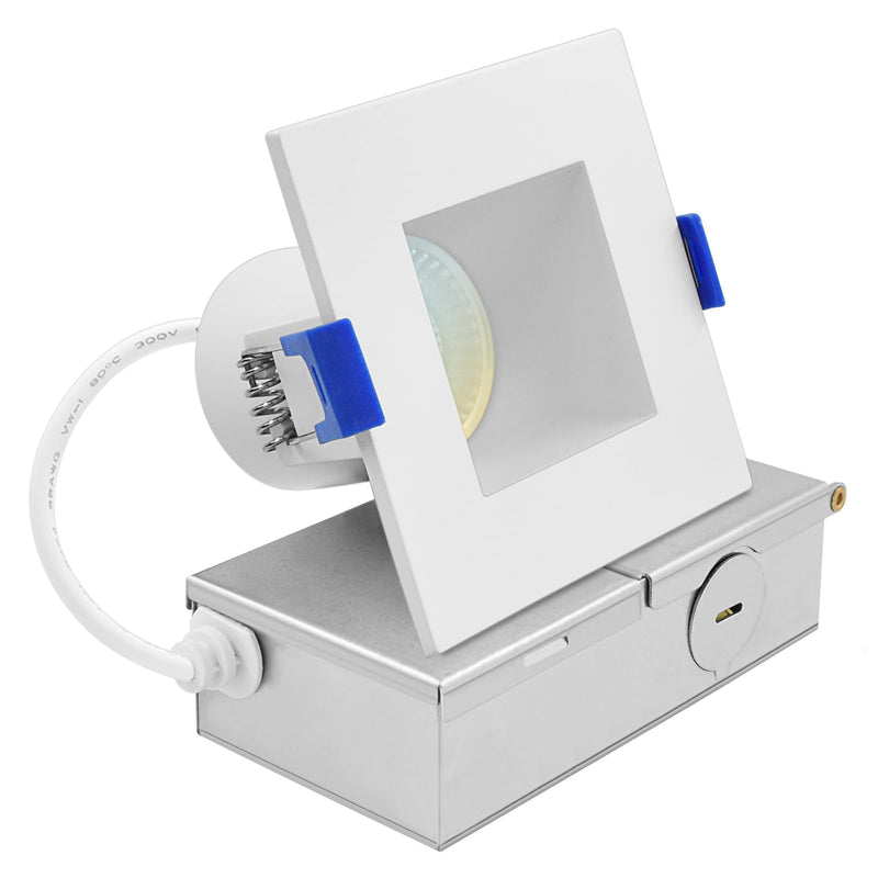 LUXRITE 3 Inch Square LED Recessed Ceiling Light with J-Box, CRI90, 8W, 5CCT Selectable 2700K - 5000K, 740 Lumens, Dimmable Canless Downlight, Wet Rated, IC Rated, ETL Listed (1 Count (Pack of 1)) 1 Count (Pack of 1)