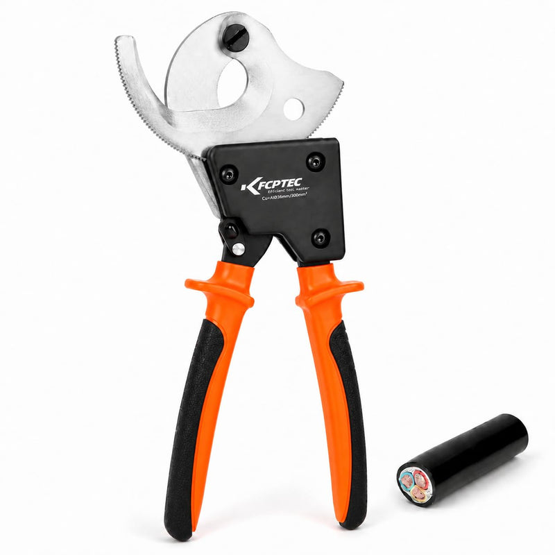 KF CPTEC Ratchet Cable Cutters Effortless up to 300mm²(AWG 600MCM) Ratcheting Wire Cutter for Electrical Aluminum, Copper & Multi-core Cables, Clean Cuts with No Fray