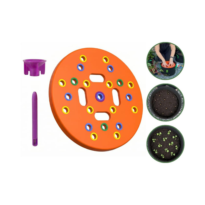 Round Seed Planting Template – Patented Color-Coded Garden Spacing Tool Kit with Seed & Seedling Spacer, Dibber with Seed Spoon & Laminated Vegetable Growing Guide