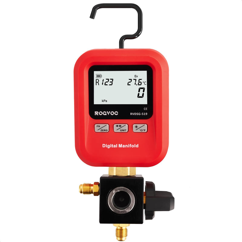 Digital Single Manifold Gauge, HVAC Refrigerants Digital AC Gauges Pressure Gauge for R22/R32/R410A/R134A/1234YF 24+ Refrigerants Recharge