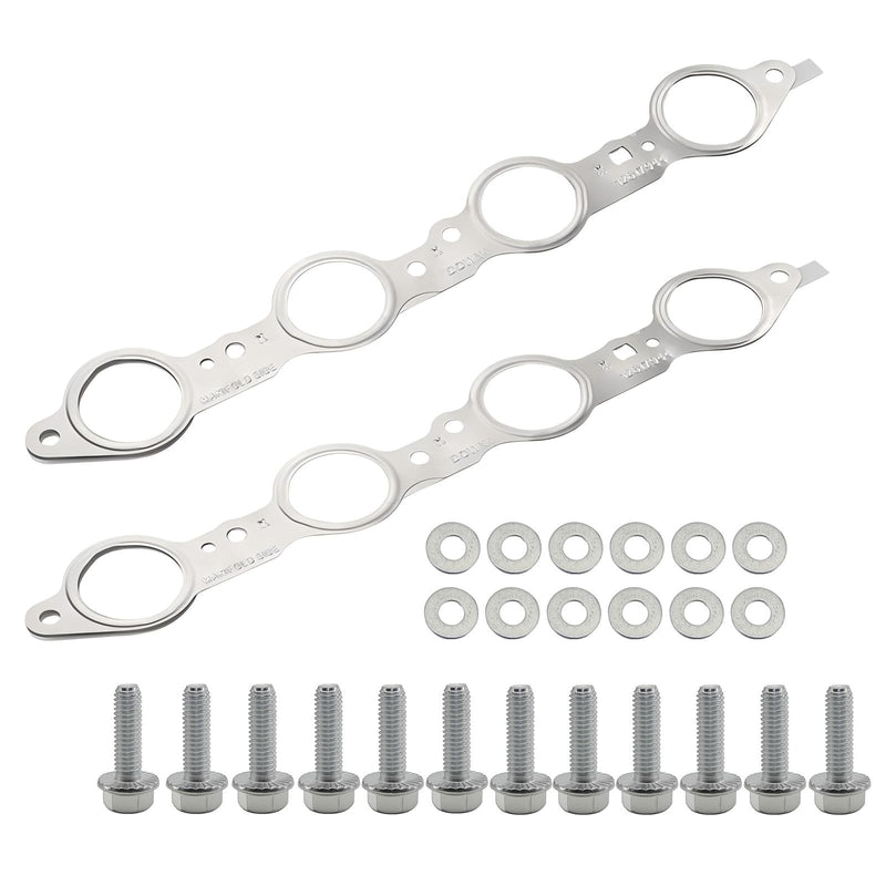 Sorello 2 PCS MLS Exhaust Header Manifold Gasket with Bolts Compatible with Cadillac CTS Escalade for Chevy Camaro Silverado GMC Pontiac for LS Engines 4.8L 5.3L 5.7L - Replaces 12617944 12600530