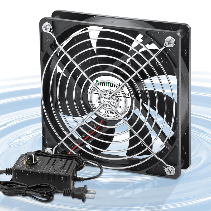 120mm Waterproof Fan with Speed Controller IP67 DC 4v-12v | 110v 120v Small Cooling Fan Dual Ball Bearing for rv Fridge Freezer Grow Tent Biltong Box Server Cabinet Aquarium