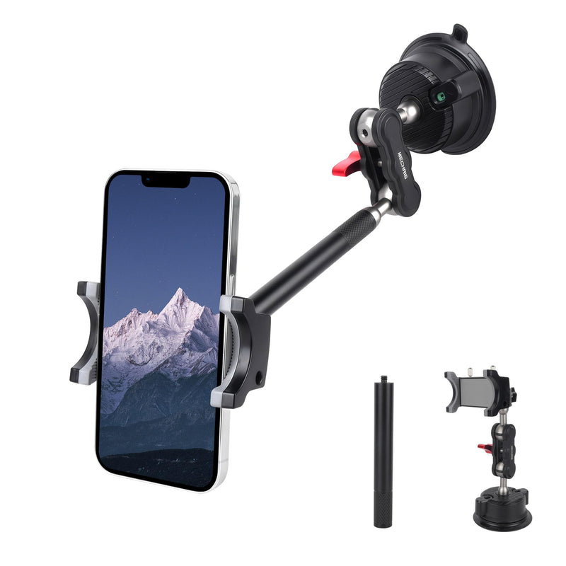 Suction Cup Car Phone Mount, 360°Rotating Car Phone Holder Video Recording, Universal Ball Head Arm for Cellphone Car Holder, Heavy Duty Car Phone Mount for Dashboard, Windshield-SJ003 (Extended) Extended