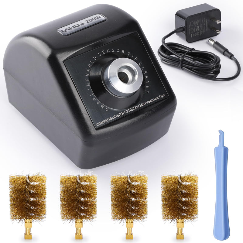 YIHUA 200W Motorized Soldering Tip Cleaner with Infra-red Sensor, 6 Brass Wool Brushes, 12V Power Adapter, Pry Bar – Compact Soldering Iron Tip Cleaner, Compatible with YIHUA C210, C245, C235 Tips