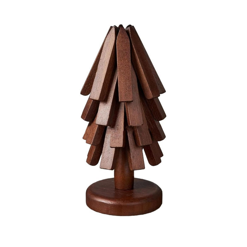 Trivets for Hot Dishes, 4 Artful Foldable Wooden Hot Pads for the Kitchen, Store as a Decorative Christmas Tree for Dishes, Pans, and Teapots | Creative Kitchen Gift Made of Walnut Wood A Walnut 4 pcs
