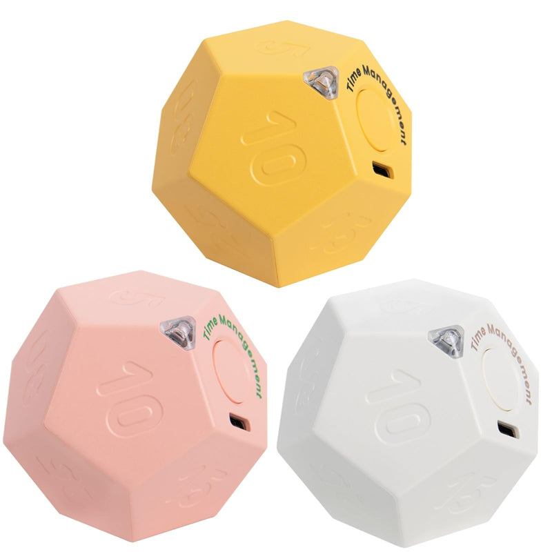 Rotating Pomodoro Timer Rechargeable Productivity Timer,Shower Timer Waterproof,Magnetic Flip Mute,Vibrate & Sound Alert,Timer for Kitchen Cooking,Kids Study,Desk,ADHD (Yellow&White&Pink) Yellow&white&pink
