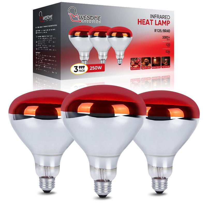 3 Pack 250W Heat Lamp Bulbs for Chicks, R40 Brooder Heat Lamp for Chickens, Infrared Reflector Heat Bulbs for Brooder Heater, Incandescent Heating Bulb for Pet, Bathroom, Food 250 Watts 3 Pack