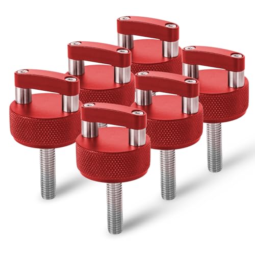 Keycci Aluminum Hard Top Quick Removal Fastener Thumb Screw, Compatible with J eep Wrangler JK 2007-2018 JL 2018-2022 & Gladiator JT, Integrated D Ring, 6 PCS (Red) Hard Top Screws-Red