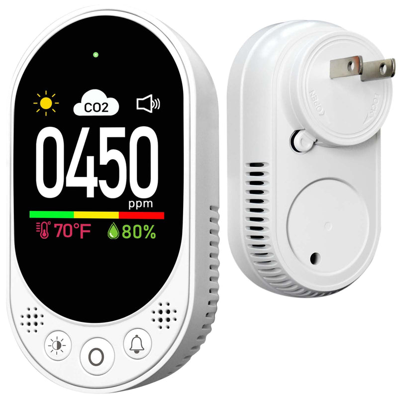 LSENLTY Upgraded CO2 Detector Plug in Wall Design,3 in 1 Air Quality Detector(Temp, Humidity and CO2 Value), High Accuracy Air Quality Monitor with Threshold Reminder and Manual Calibration for Home