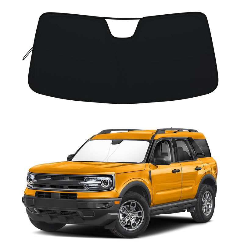Windshield Sun Shade for 2021-2025 Ford Bronco Sport| Fully Covered Foldable Front Window Sun Visor| 310T Polyester| UV Heat Insulation Protection| Outdoor Camping (Not for Bronco Model) Fit 2021-2025 Bronco Sport