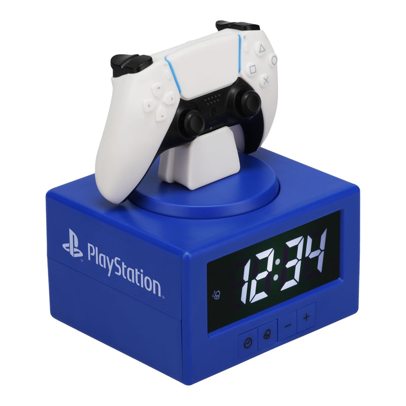 Paladone PlayStation DualSense Controller Alarm Clock with Night Light – Digital Gaming Clock for Kids, Teens, and Bedrooms – Official Licensed PlayStation Decor Small White, Blue