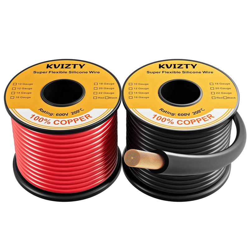 12 AWG Silicone Wire 50ft (Red 25ft & Black 25ft) Conductor 100% Copper | Flexible 12 Gauge Battery Wire for Motor, Automotive, Solar | Rating 600V 392℉ Red & Black ( Oxygen Free Copper )
