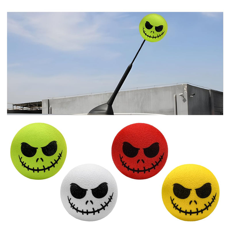 4 PCS Car Antenna Toppers, Funny Halloween Skull Spooky Smile Car Antenna Areial Balls, Skull Smile Face Antenna Topper Exterior Decor Doll for Most Vehicles, Car Accessories