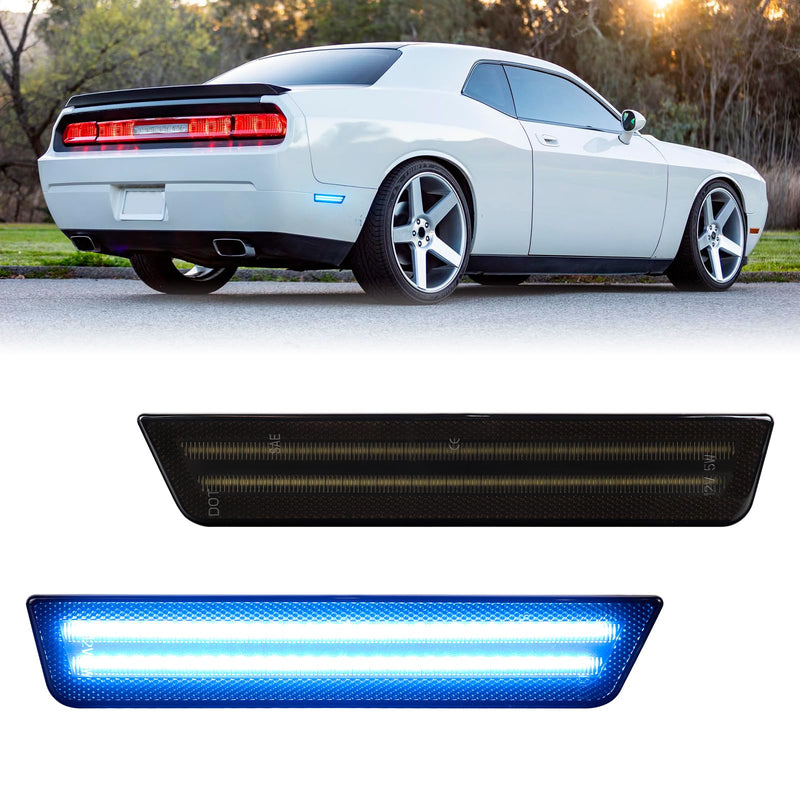 Smoked Lens Blue LED Side Marker Lights for 2008-2014 Dodge Challenger 2011-2014 Dodge Charger, Rear Bumper Marker Reflectors 2PCS