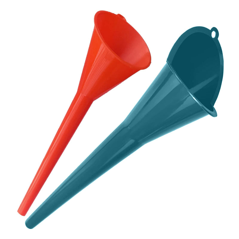Plastic Long Neck Oil Funnels, for Filling Automotive Oil, Lubricants Engine Oils, Kerosene, Fuel, Diesel, Coolant & Other Liquids (1 Teal & 1 Red)