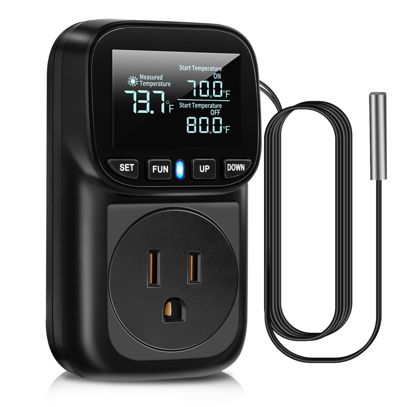 Diymore Digital Temperature Controller Outlet - 1800W Plug-in Thermostat with Heating & Cooling Modes, -104°F to 210°F Range for Greenhouse, Reptile, Incubator & Pool 1800W digital temperature controller