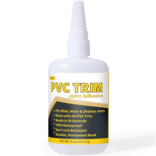 PVC Trim Glue, Bond Trim Joints in 30 Seconds, Allows Adjustment, PVC Trim Adhesive — Suitable for Lumber, Decking, Moulding, Column Covers, Permanently Strong, Waterproof, No Cracking, 4 oz