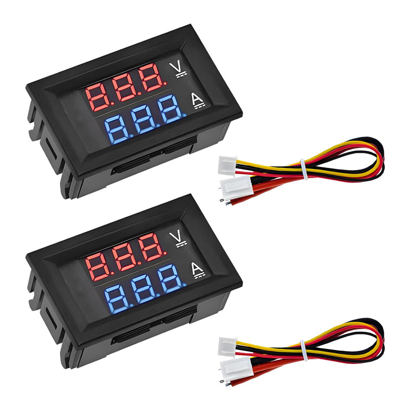 2 PCS 0.28" Digital Voltmeter Ammeter, DC 0-100V 10A 2 in 1 Volt Amp Meter with Connect Wires, Red & Blue Dual LED Display Panel Current Tester Voltage Gauge for EV Car Boat