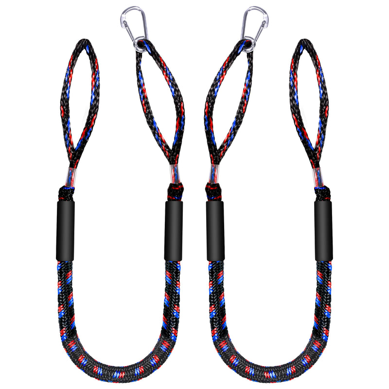 4ft Bungee Dock Line with 2 Loops and 1 Clip, 2025 Newly Upgraded Mooring Rope for Boats (Black,red,Blue) black,red,blue