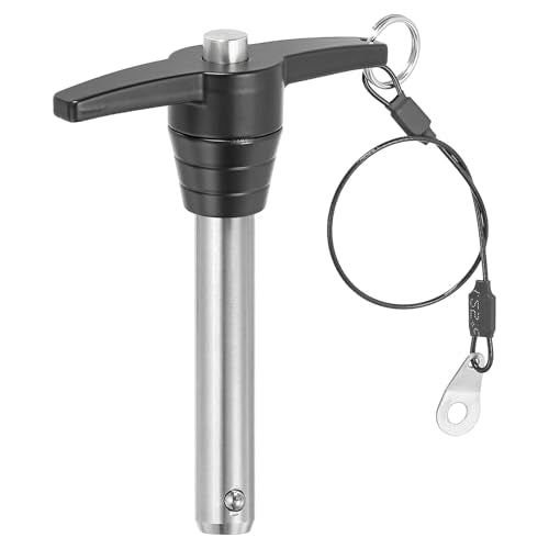 MECCANIXITY Quick Release Pin 5/8 Inch, t Handle Ball Locking Pin with Push Button Lanyard Cable 304 Stainless Steel Equipment Mechanical Usable Length 2.36 Inch, Silver 5/8 Inch/2.36 Inch