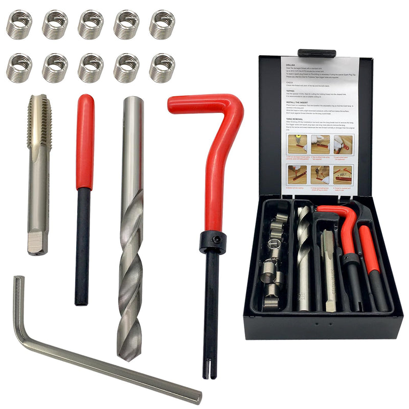 M12x1.5 Thread Repair Kit, Metric Helicoil Thread Inserts Taps Kit with HSS Drill Bits Compatible Hand Tool Set for Damaged Thread ＆ Auto Repairing 15 Pcs M12x1.5