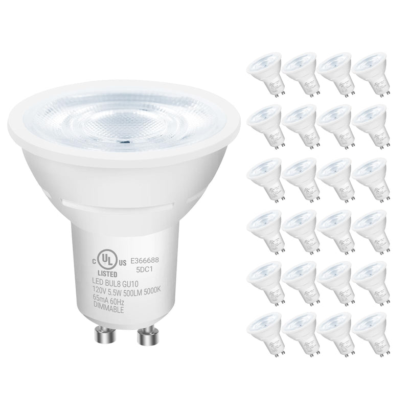 DAYBETTER GU10 LED Light Bulbs, Dimmable GU10 Bulb Replacement for Track Lighting, 5.5w Equivalent 50W, 500 LM Daylight White 5000K, MR16 LED Bulb for Kitchen, Range Hood, Living Room, 24 Pack 5000k Daylight White
