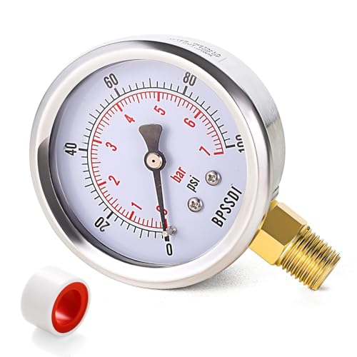 100 Psi Vacuum Pressure Gauge,Lead-Free Water Pressure Gauge, 2.5" Dial Size, 1/4" G Lower Mount, 304 Stainless Steel Case, for Pneumatic Air Compressor RV Regulator Valve Test(with Tape) 0-100 psi Lower Mount(Lead Free)
